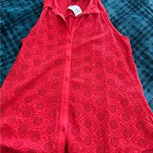 Lucky Brand Red Sleeveless Lace Button-Down Top